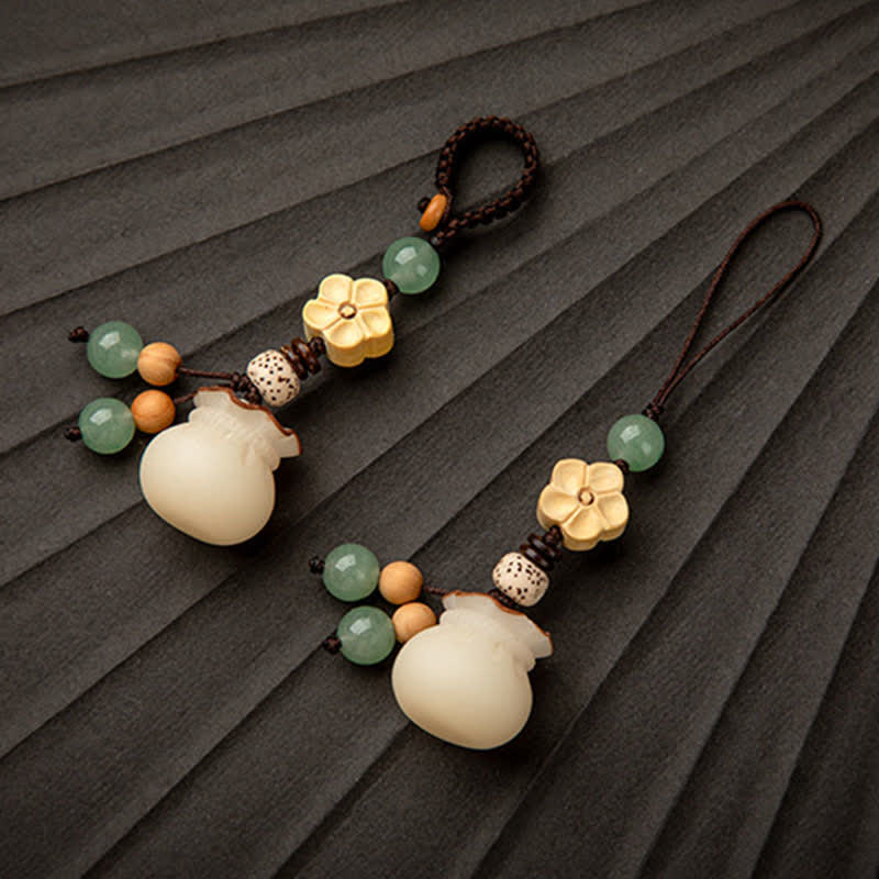 Buddha Stones Seme di Bodhi naturale Sacchetto di soldi Fiore Benedizione Prosperità Portachiavi