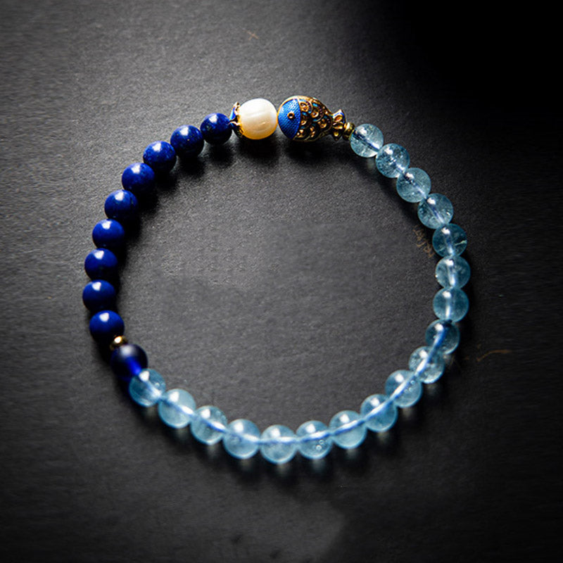 Braccialetto curativo con pesce in lazurite e acquamarina naturale Buddha Stones