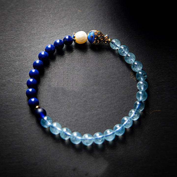 Braccialetto curativo con pesce in lazurite e acquamarina naturale Buddha Stones