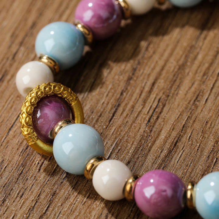 Buddha Stones Tibetano Zakiram Dea della Ricchezza Coniglio Testa di Leone Ciondolo Liuli Vetro Incenso Cenere Perline di Porcellana Braccialetto di Protezione