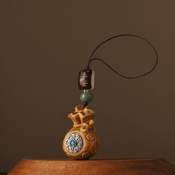 Buddha Stones Piccola foglia Sandalo rosso Sandalo verde Sacchetto di soldi Om Mani Padme Hum Protezione girevole Decorazione appesa