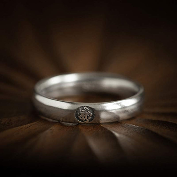 Anello di coppia di benedizione del Buddha Buddha Stones in argento sterling 925, zodiaco cinese, natale