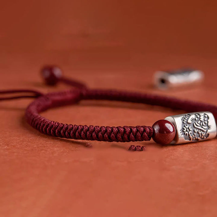 Braccialetto in corda di cinabro con 12 segni zodiacali cinesi in argento sterling 925 Buddha Stones