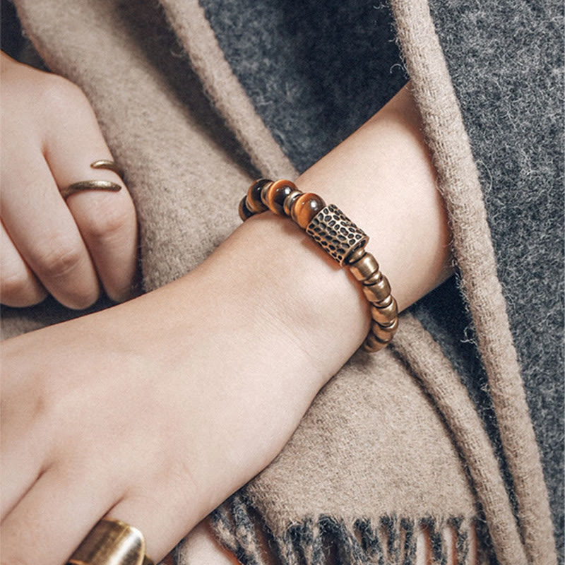 Braccialetto di protezione in rame con pietra occhio di tigre Buddha Stones