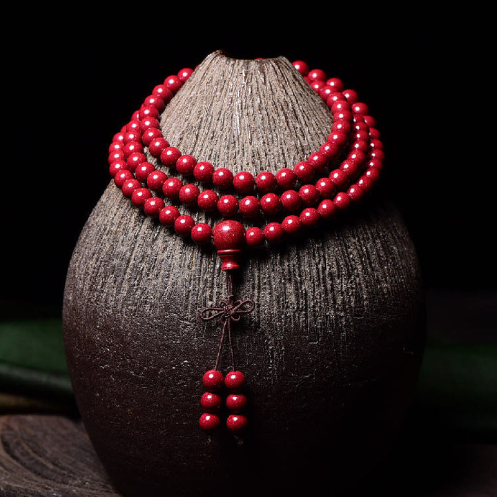 Buddha Stones 108 Mala Beads Cinnabar Om Mani Padme Hum Pattern Braccialetto di benedizione inciso