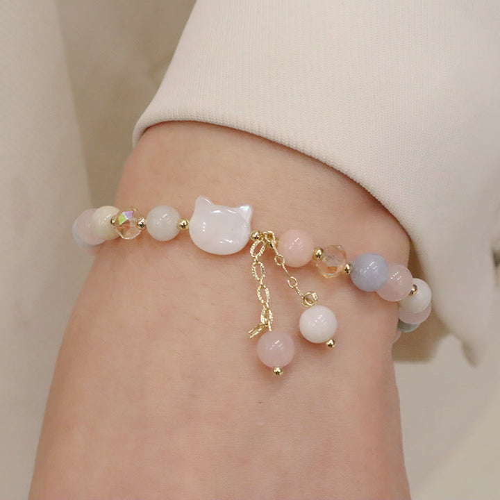 Braccialetto Buddha Stones Natural Strawberry Quartz Morganite Tridacna Stone Cat Love - image 6