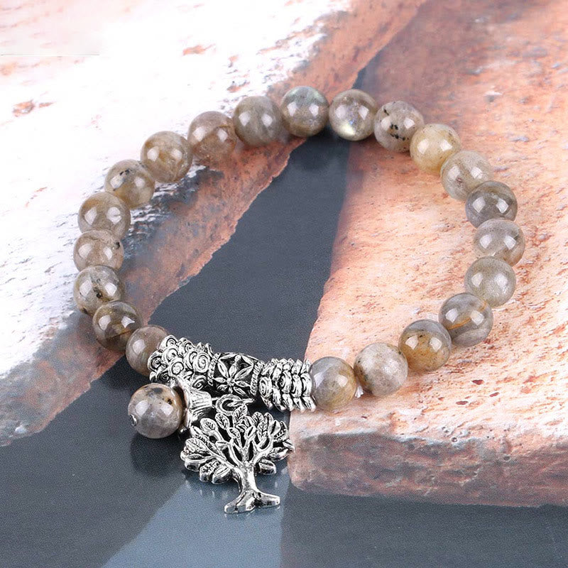 Braccialetto elastico portafortuna con albero della vita in pietra preziosa naturale Buddha Stones