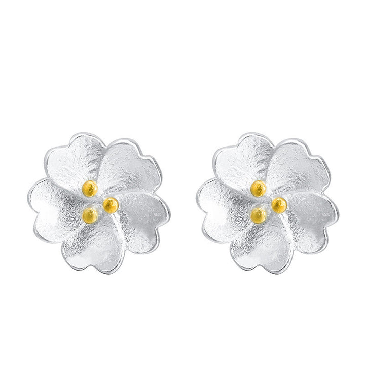 Orecchini a bottone Buddha Stones in argento sterling 925 con fiori di ciliegio e motivo floreale calmo