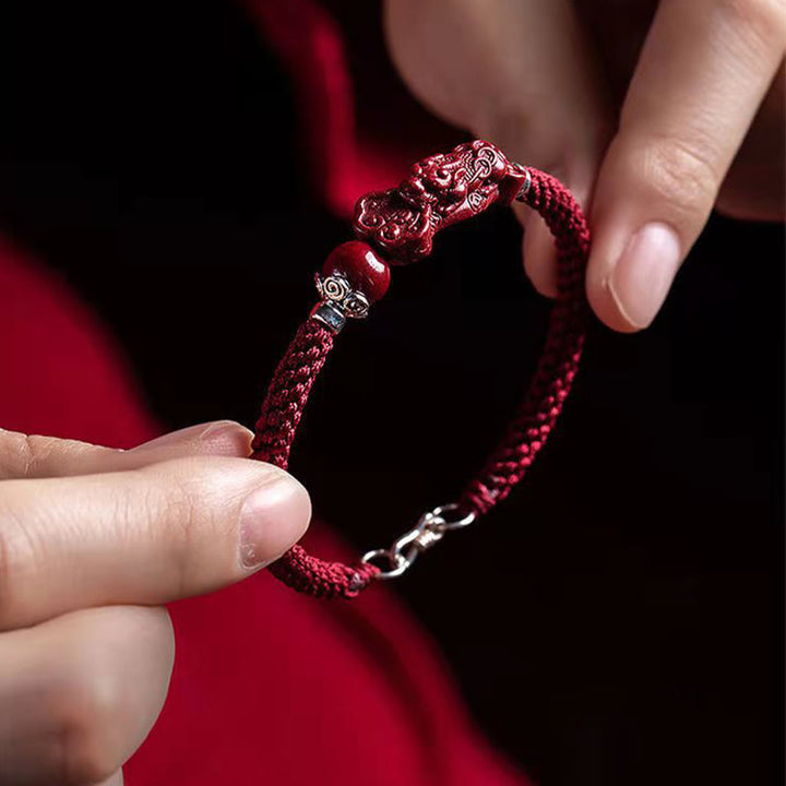 Bracciale intrecciato con Buddha Stones, PiXiu, Cinabro, Ricchezza e Fortuna, fatto a mano