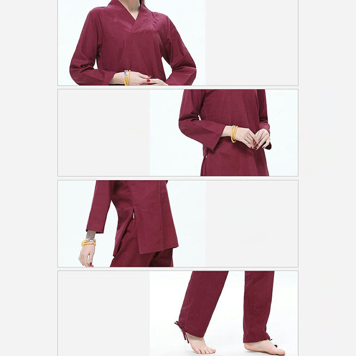 Buddha Stones Zen Pratica Yoga Meditazione Preghiera Scollo a V Design Uniforme Cotone Lino Abbigliamento Donna Set - image 4