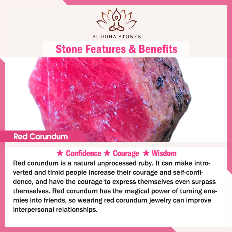 Buddha Stones Smeraldo Cristallo Corindone Rosso Fiducia Coraggio Anello Orecchini Collana Pendente