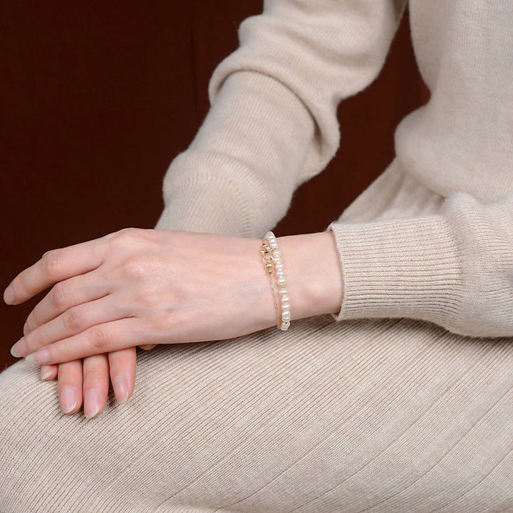 Bracciale Buddha Stones in argento sterling 925 placcato oro 14k con perle naturali e cristalli curativi a doppio strato - image 3