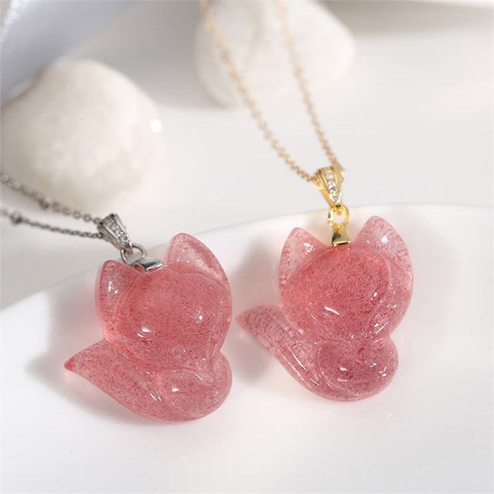 Collana con ciondolo curativo a forma di volpe in quarzo fragola placcato oro 14k, in argento sterling 925 Buddha Stones - image 1