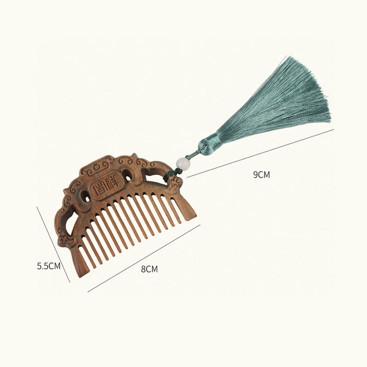 Pettine con nappa di cura inciso a forma di fiore di peonia volpe sandalo verde