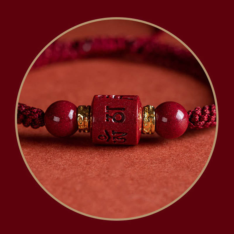 Buddha Stones Tibet Cinabro Om Mani Padme Hum Braccialetto intrecciato con benedizione inciso