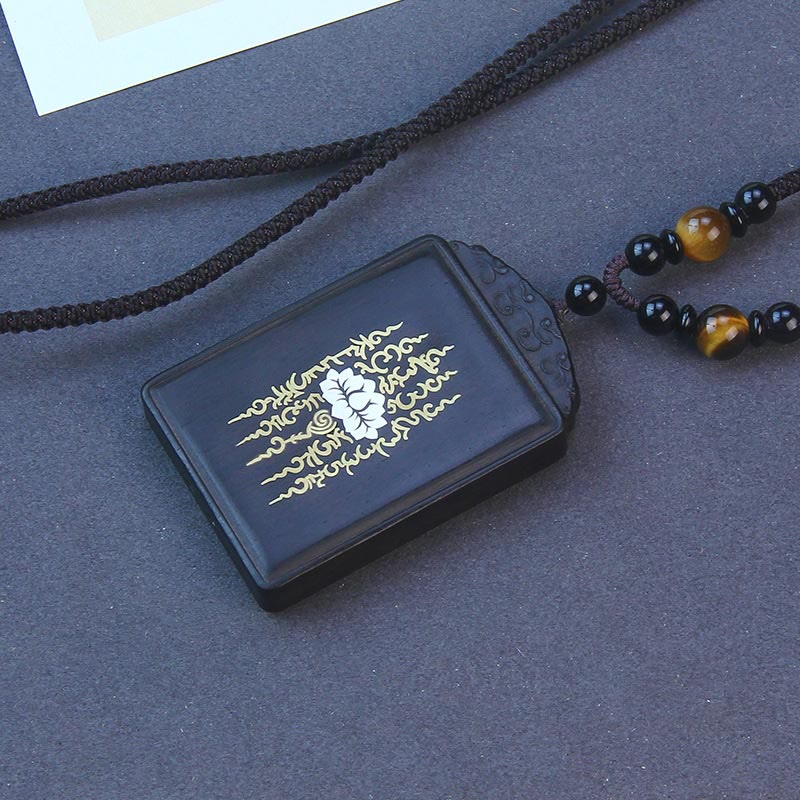 Collana con ciondolo in argento sterling 999 con Buddha Stones e legno di ebano e loto intarsiato e calmo - Legno di ebano 6*4*1cm - image 1