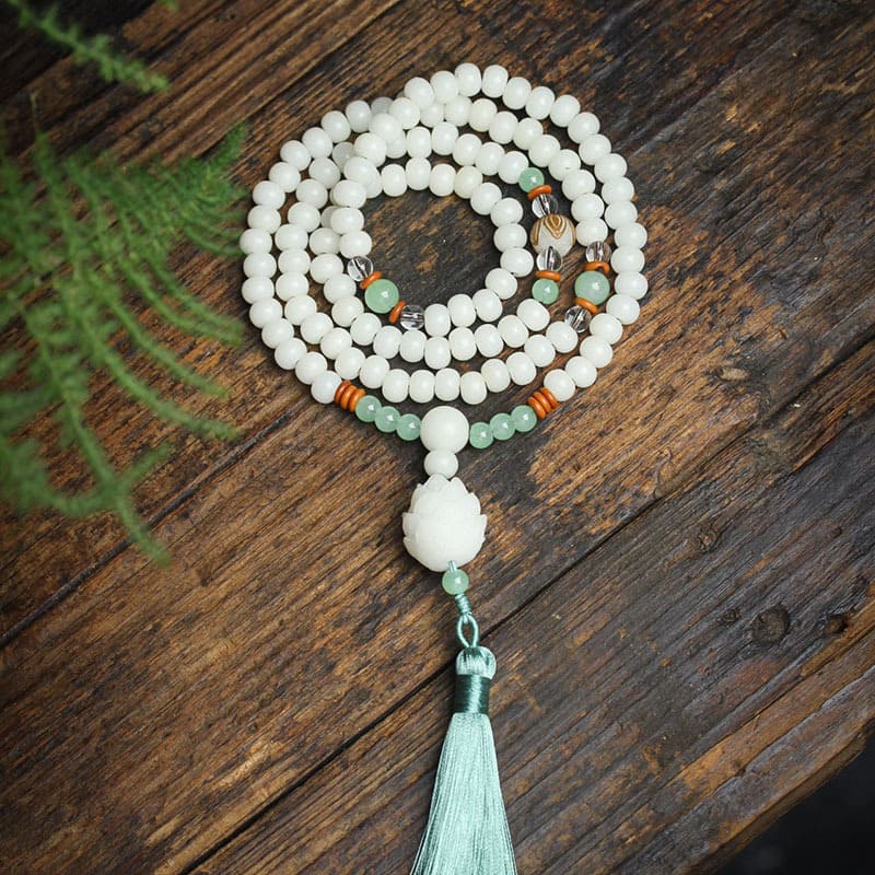 Braccialetto di protezione con 108 perle di Mala di semi di Bodhi bianchi Buddha Stones