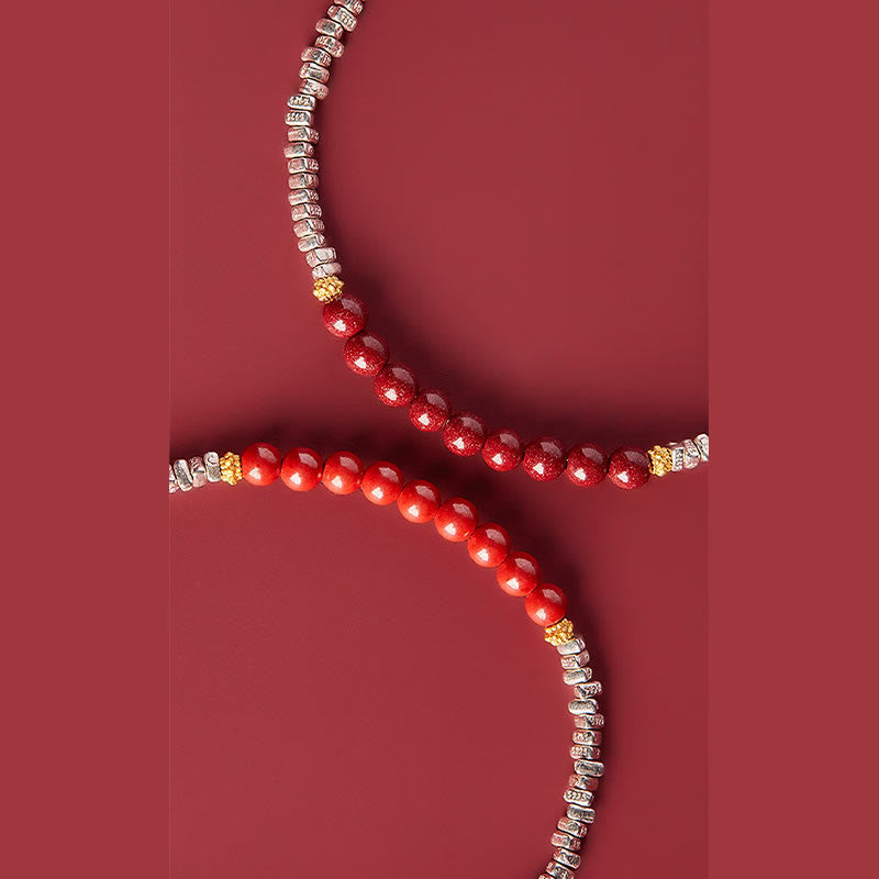 Bracciale Buddha Stones 925 Sterling Silver Cinnabar Fu Character Blessing