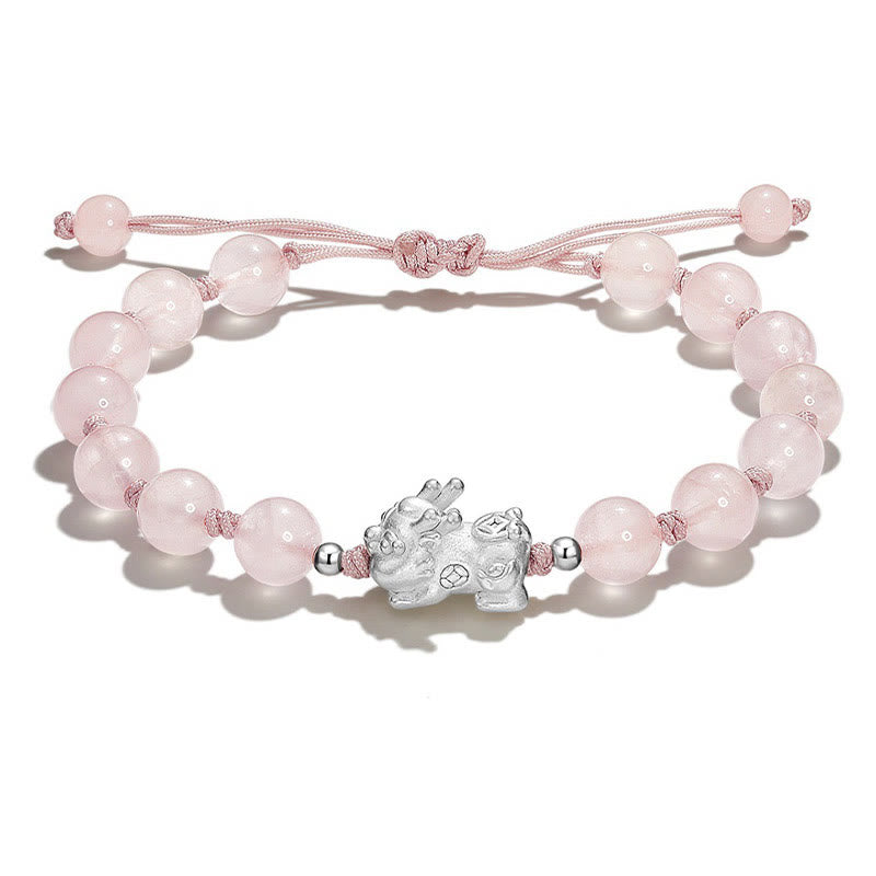 Braccialetto Buddha Stones Natural Black Ossidiana Occhio di Gatto Cristallo Rosa PiXiu Strength