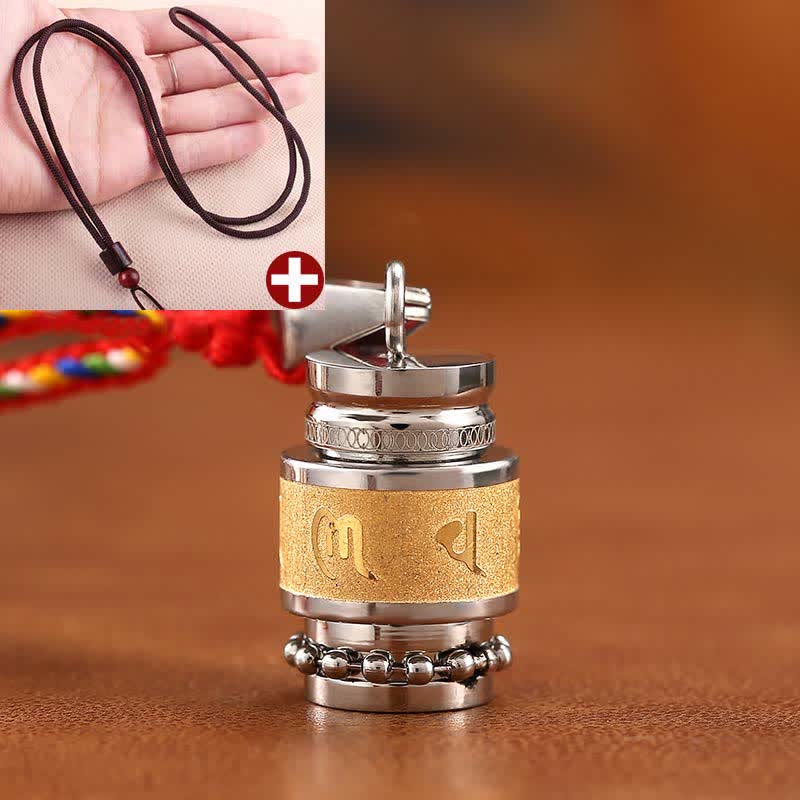 Buddha Stones Tibet Om Mani Padme Hum Shurangama Mantra Titanio Acciaio Saggezza Amuleto Collana Pendente - 1,2 cm*1,8 cm - Oro - Spago marrone - image 6