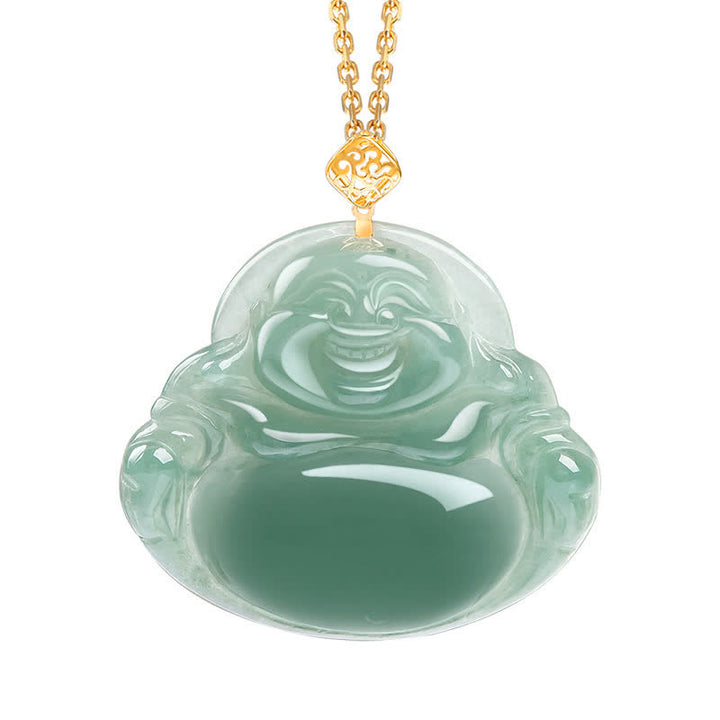 Collana con ciondolo in giada naturale Buddha che ride e abbondanza di prosperità - Oro - image 3