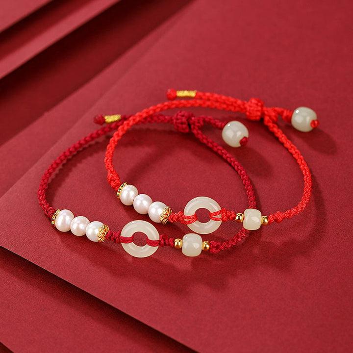 Bracciale Buddha Stones 925 Sterling Silver placcato oro Hetian Jade Peace Buckle Pearl Luck