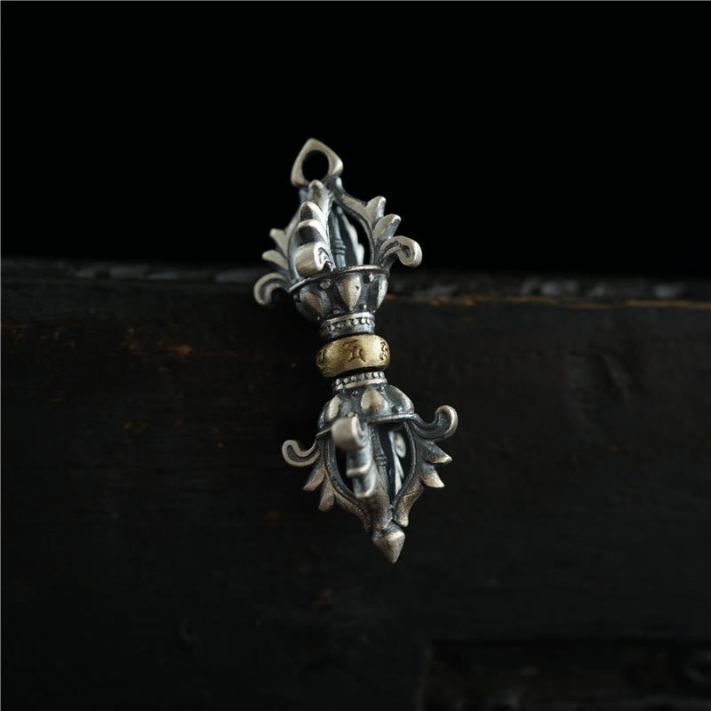 Buddha Stones 925 Sterling Silver Om Mani Padme Hum Dorje Vajra Inciso Forza Ciondolo Decorazione Appesa