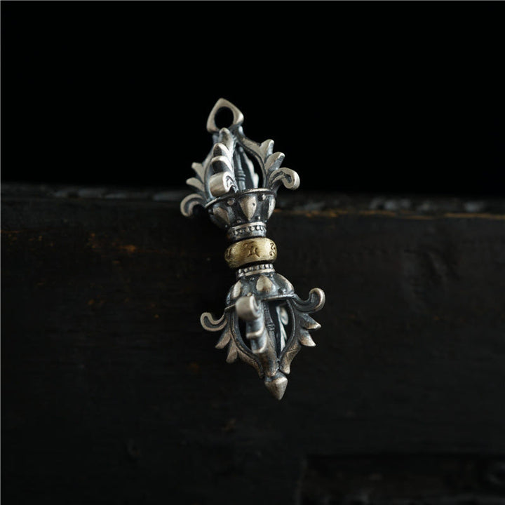 Buddha Stones 925 Sterling Silver Om Mani Padme Hum Dorje Vajra Inciso Forza Ciondolo Decorazione Appesa