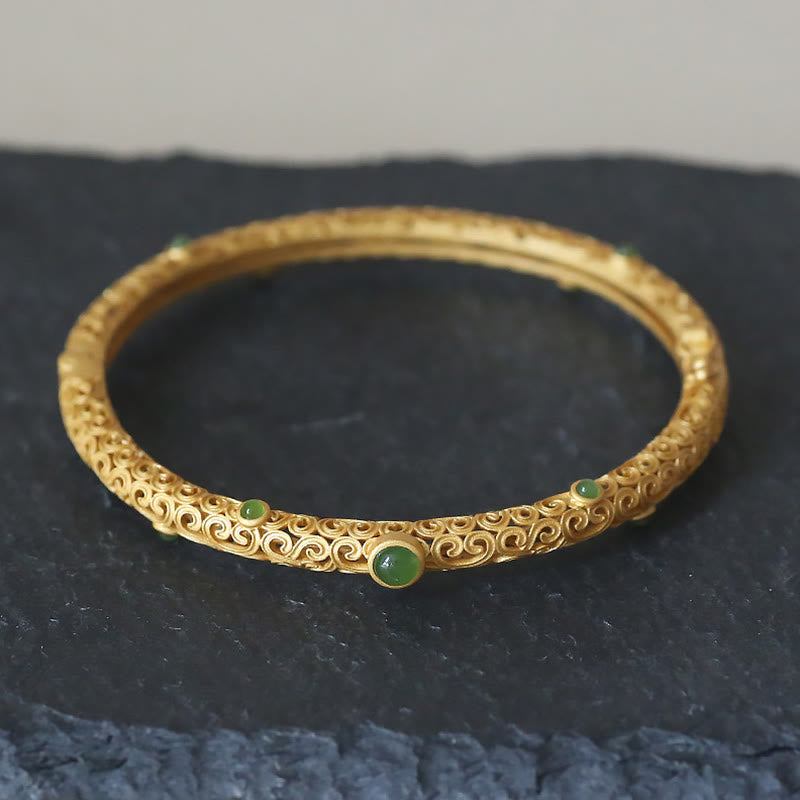 Buddha Stones Braccialetto di Giada Ciano Rame Nuvole di Buon Auspicio Calma Guarigione