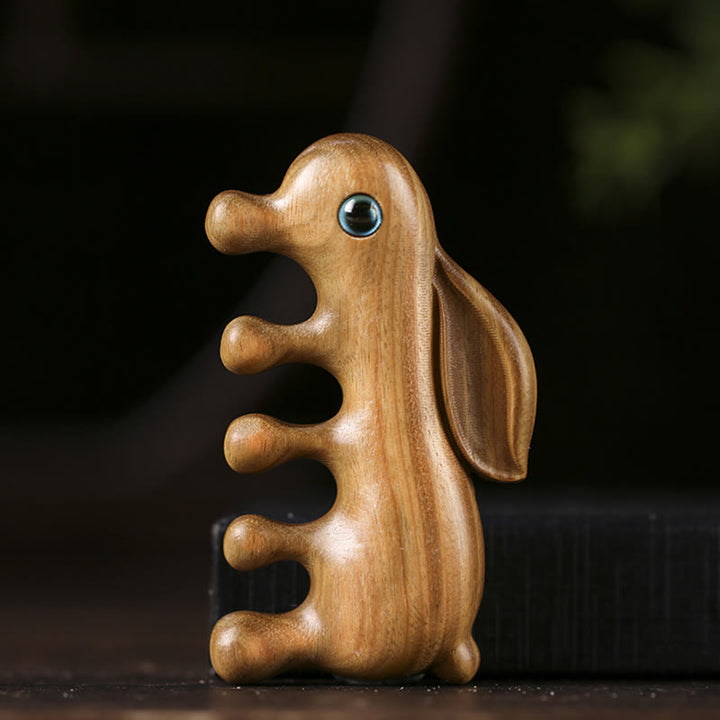 Pettine per massaggio rilassante con coniglietto di sandalo rosso a foglia piccola e sandalo verde