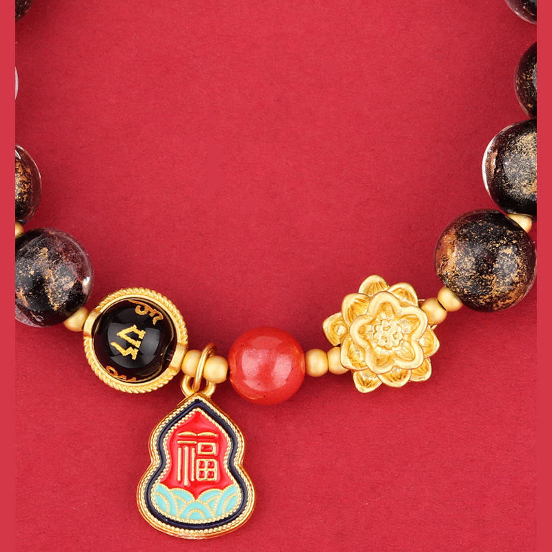 Buddha Stones Tibet Om Mani Padme Hum Fu Carattere Zucca Charm Loto Liuli Perline di Vetro Braccialetto della Fortuna