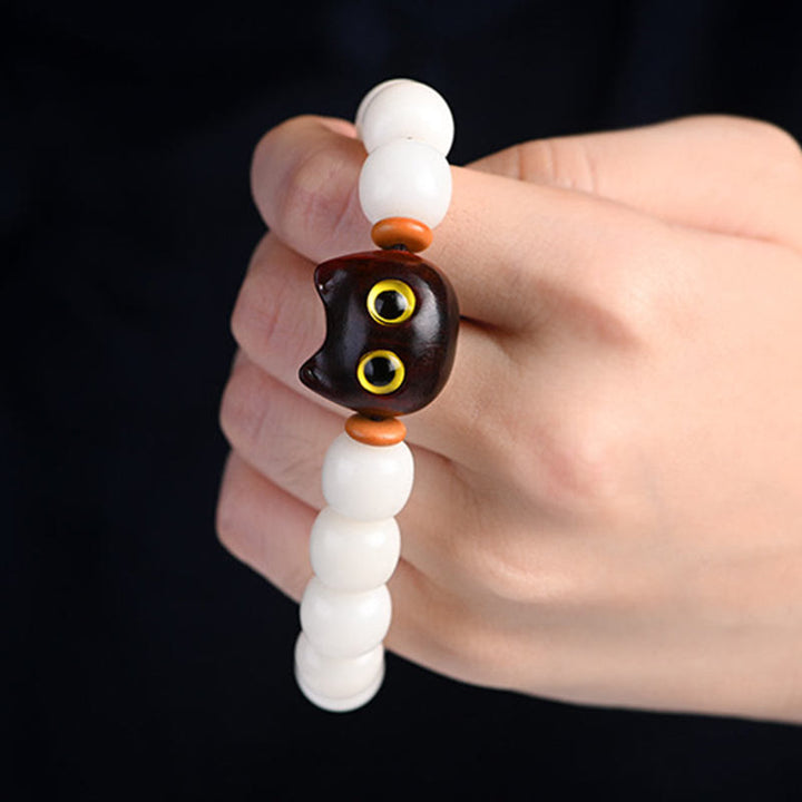 Buddha Stones Semi di Bodhi naturali Piccola foglia Sandalo rosso Legno di ebano Carino braccialetto della saggezza del gatto fortunato - image 6