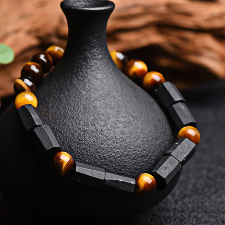 Braccialetto positivo in occhio di tigre con tormalina nera naturale Buddha Stones