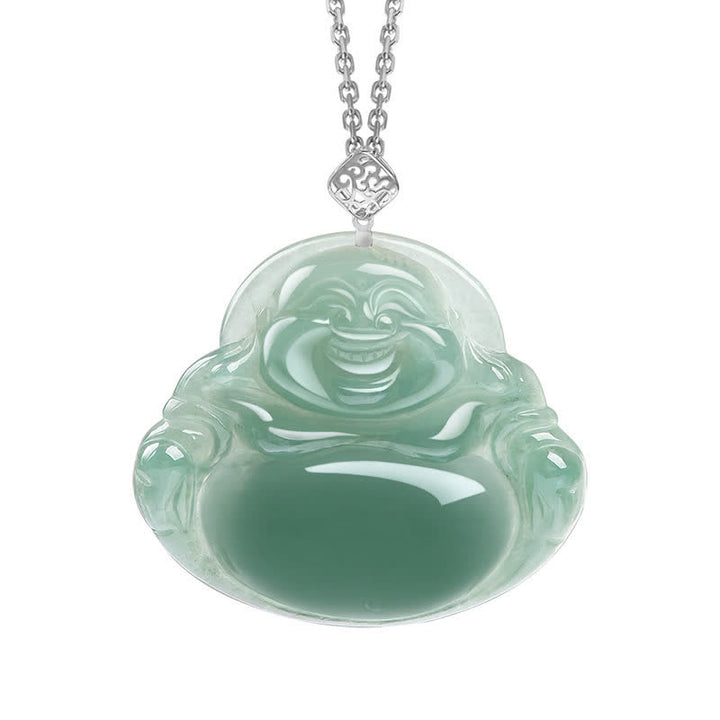 Collana con ciondolo in giada naturale Buddha che ride e abbondanza di prosperità - Argento - image 5