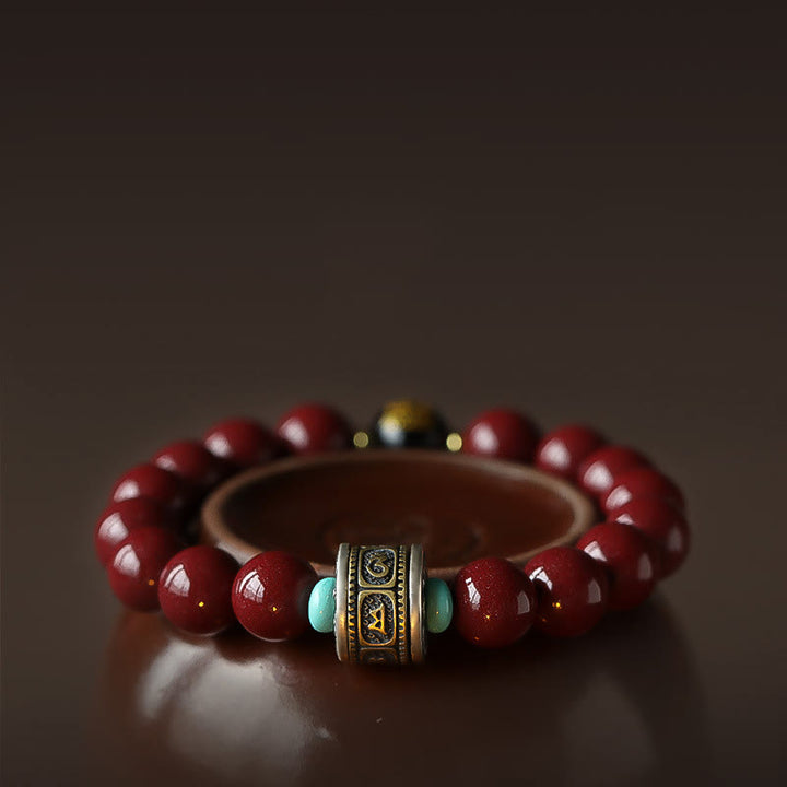 Bracciale Buddha Stones 925 Sterling Silver Zodiaco Cinese Buddha Natale Cinabro Om Mani Padme Hum Calm