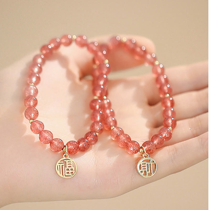 Braccialetto con ciondolo curativo in quarzo fragola placcato oro 14K Buddha Stones Fu