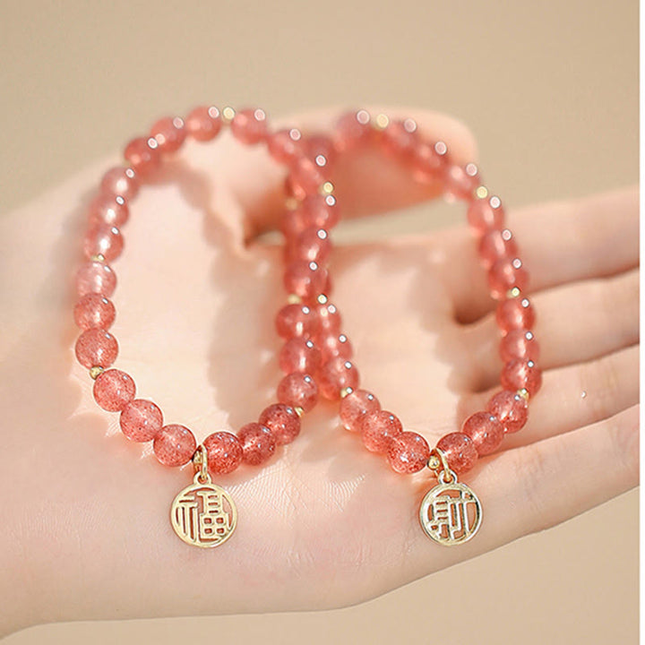 Braccialetto con ciondolo curativo in quarzo fragola placcato oro 14K Buddha Stones Fu