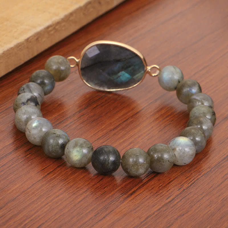Braccialetto di perline di guarigione di supporto in pietra di luna e labradorite naturale Buddha Stones