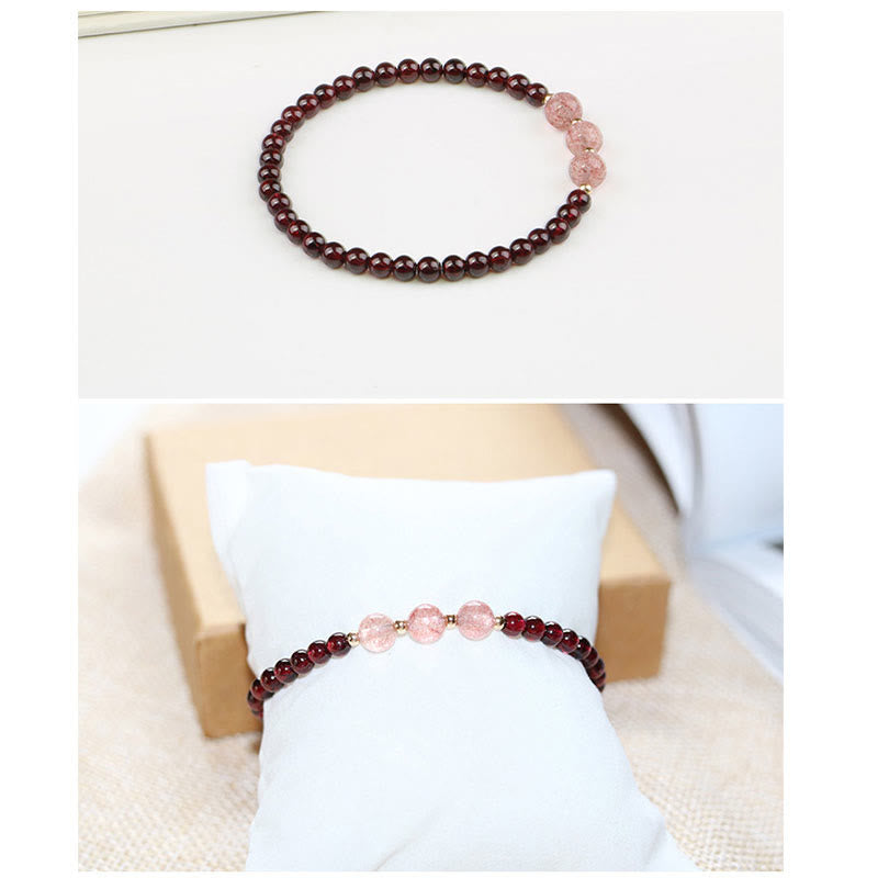 Bracciale Buddha Stones Natural Garnet Strawberry Quartz Calm