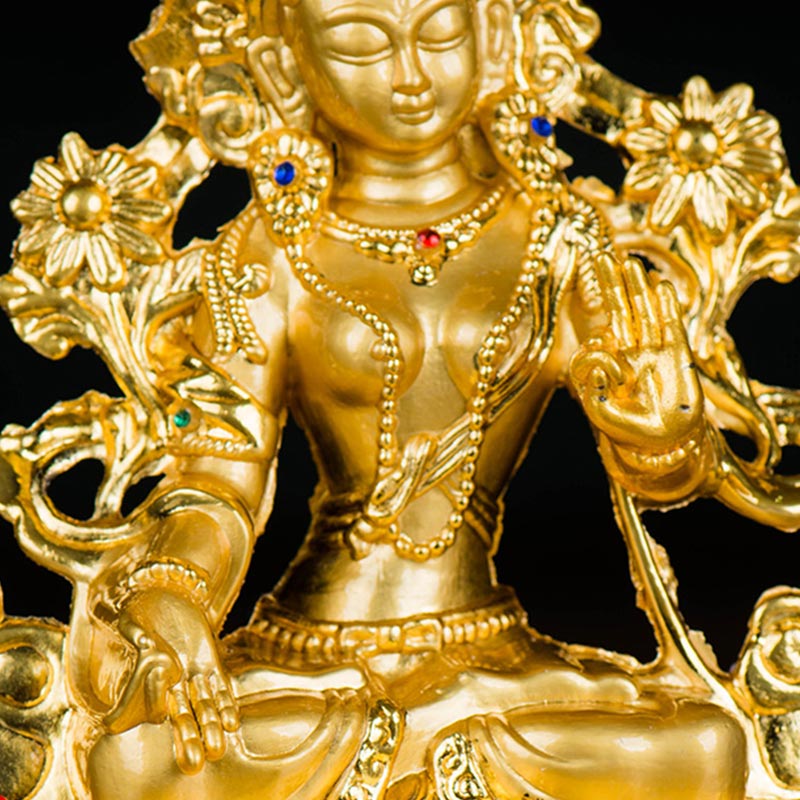 Buddha Stones Bodhisattva Tara Bianca Speranza Protezione Statua Placcata Oro Decorazione