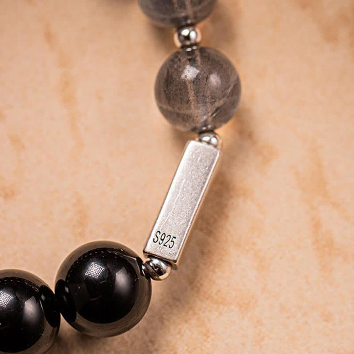 Bracciale di coppia in argento sterling 925 con pietra di luna e ossidiana
