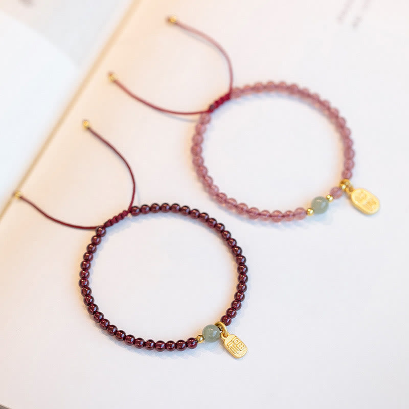 Braccialetto con ciondolo curativo in pietra naturale di quarzo Buddha Stones , granato, giada, fortuna e carattere Fu