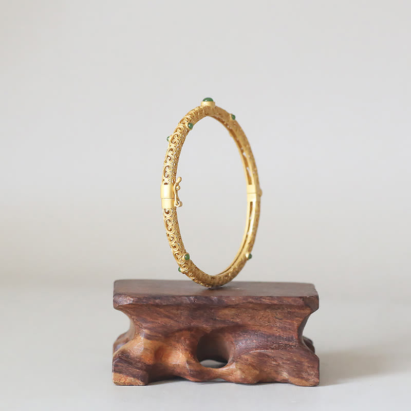 Buddha Stones Braccialetto di Giada Ciano Rame Nuvole di Buon Auspicio Calma Guarigione