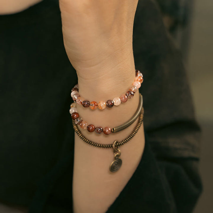 Bracciale Buddha Stones Viola Phantom Rosso Quarzo Ematoide Quarzo Rutilato Verde Rame Amore Perdona