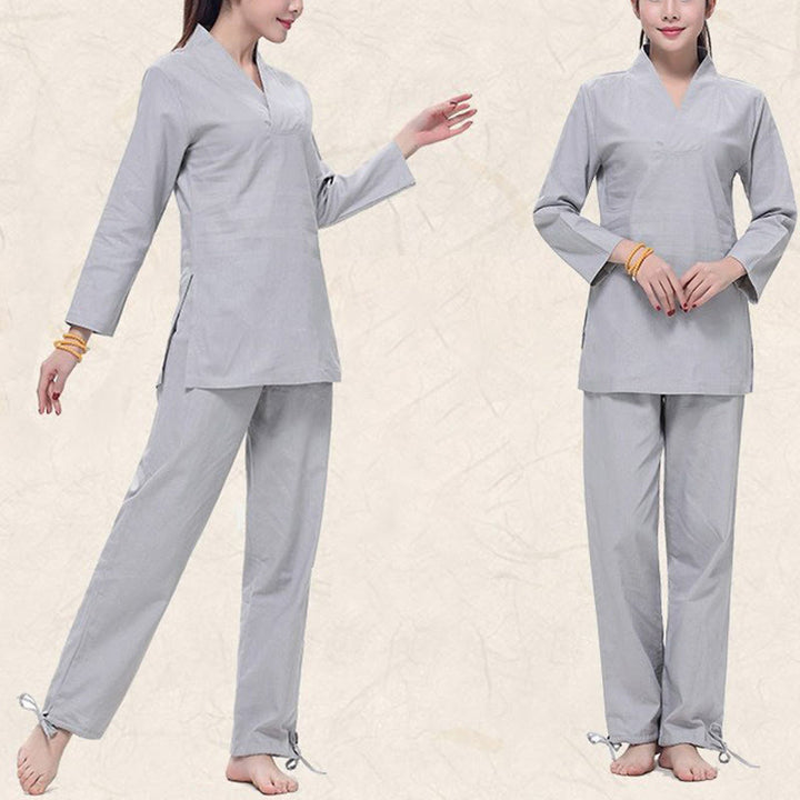 Buddha Stones Zen Pratica Yoga Meditazione Preghiera Scollo a V Design Uniforme Cotone Lino Abbigliamento Donna Set - image 7
