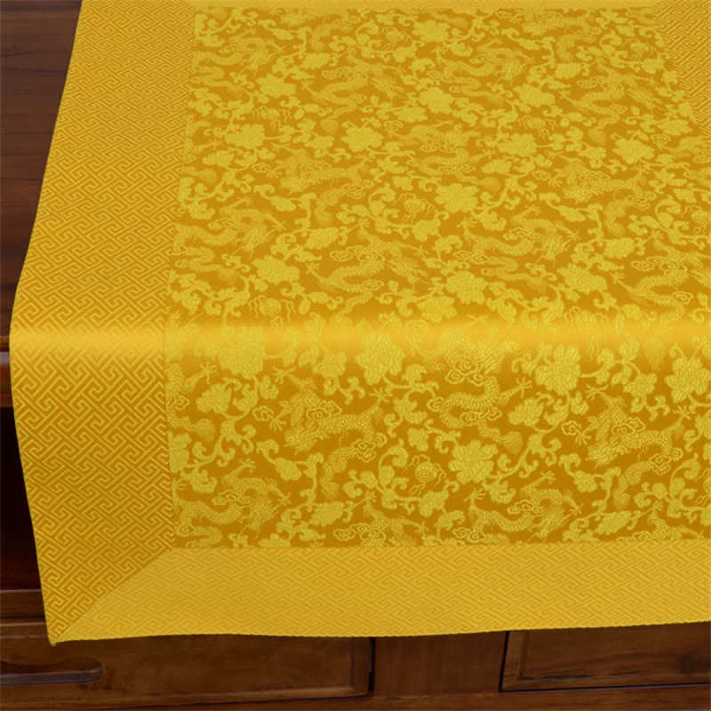 Tappetino jacquard con motivo a drago e fiori per altare di preghiera, simboli tibetani di buon auspicio