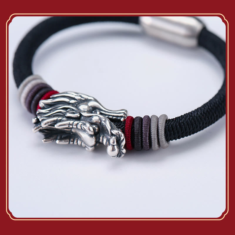 Braccialetto Buddha Stones 999 Sterling Silver Dragon Luck fatto a mano intrecciato per bambini e adulti