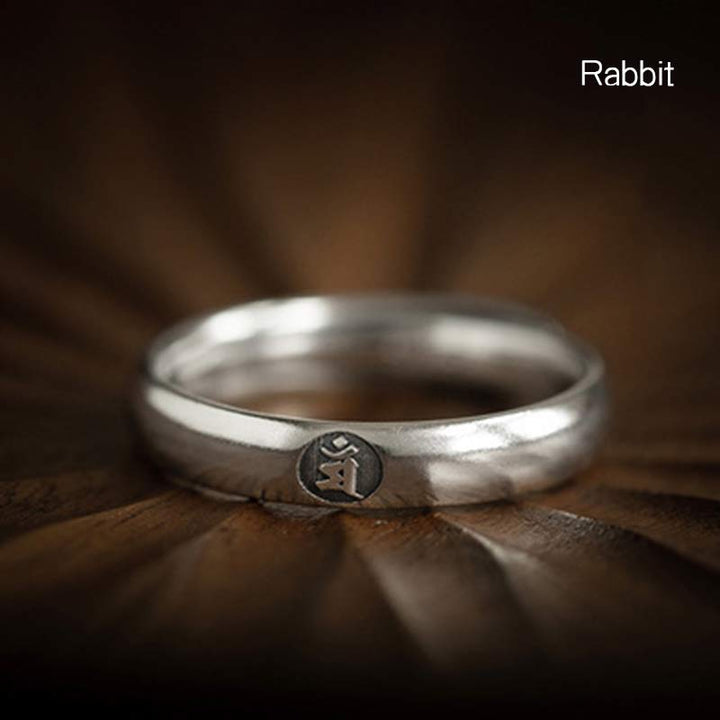 Anello di coppia di benedizione del Buddha Buddha Stones in argento sterling 925, zodiaco cinese, natale