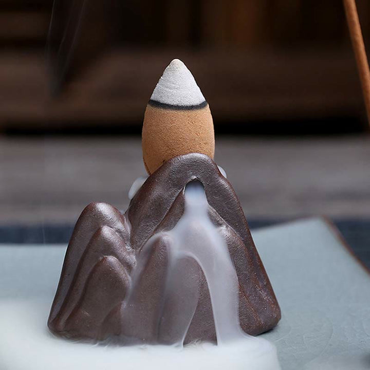 Bruciatore di incenso spirituale a riflusso quadrato in ceramica con fiore di prugna di loto