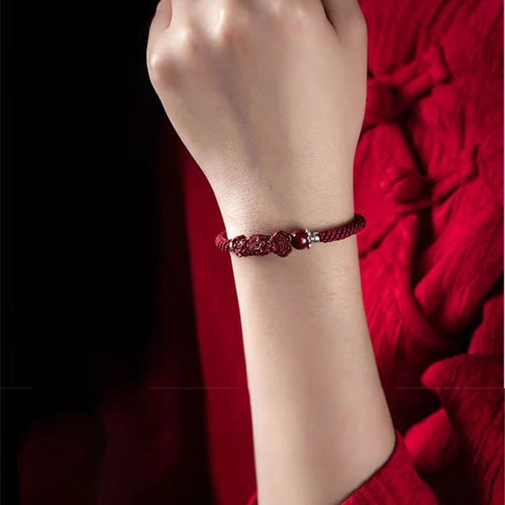 Bracciale intrecciato con Buddha Stones, PiXiu, Cinabro, Ricchezza e Fortuna, fatto a mano